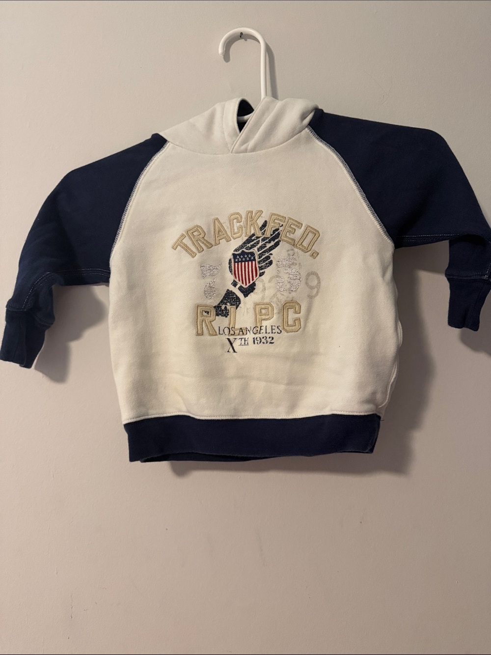 Polo by Ralph Lauren Cream & Navy Hooded Pullover with Track Fed Graphic